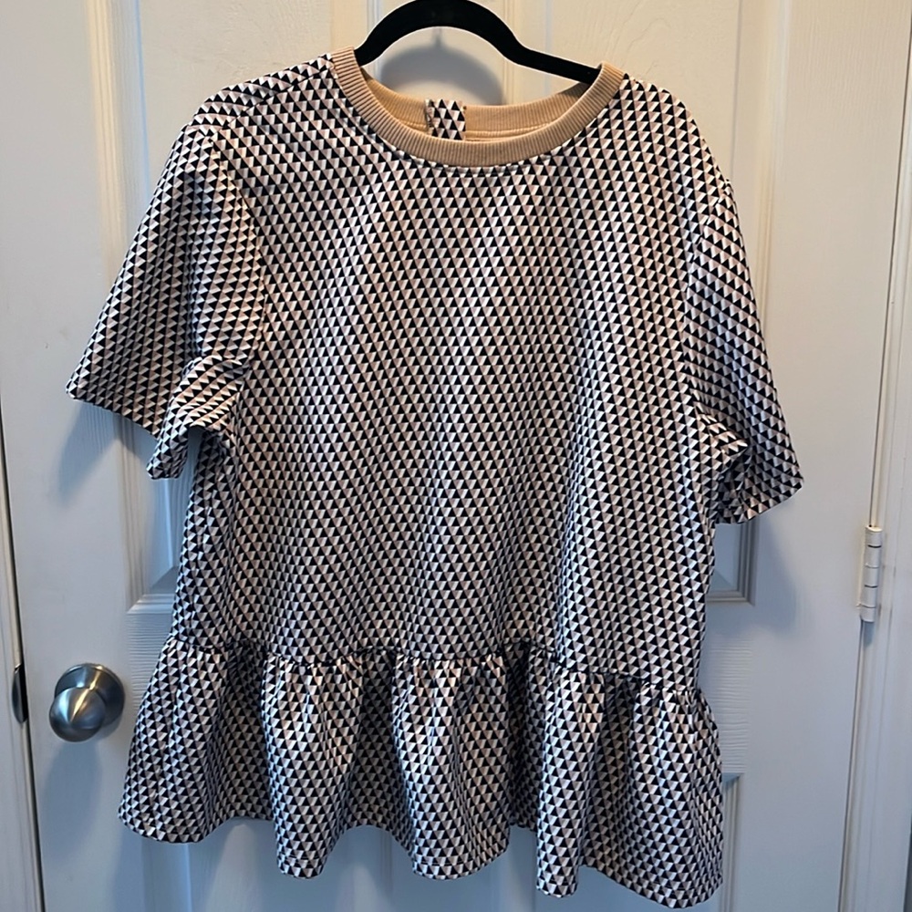 NWT XL ADDISON BAY BOTANIST BLOUSE PEPLUM NAVY & CAMEL